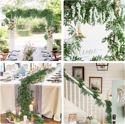 Artificial Willow Leaves Vine Twigs 2Pcs 6.2Ft Fake Hanging Plant Silk Leaf Ivy Garland Faux Italian Ruscus Greenery Indoor Outdoor Wedding Arch Jungle Beach Birthday Party Garden Decor
