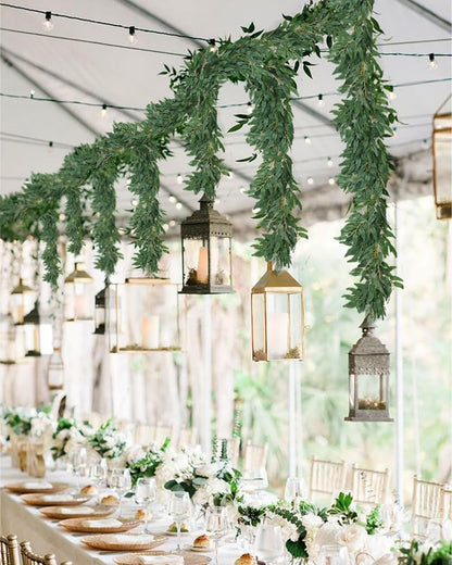 Artificial Willow Leaves Vine Twigs 2Pcs 6.2Ft Fake Hanging Plant Silk Leaf Ivy Garland Faux Italian Ruscus Greenery Indoor Outdoor Wedding Arch Jungle Beach Birthday Party Garden Decor