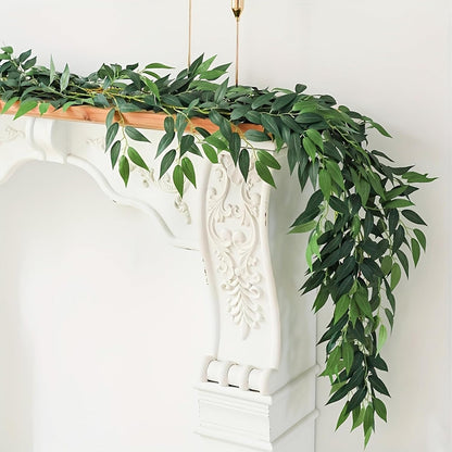 Artificial Willow Leaves Vine Twigs 2Pcs 6.2Ft Fake Hanging Plant Silk Leaf Ivy Garland Faux Italian Ruscus Greenery Indoor Outdoor Wedding Arch Jungle Beach Birthday Party Garden Decor