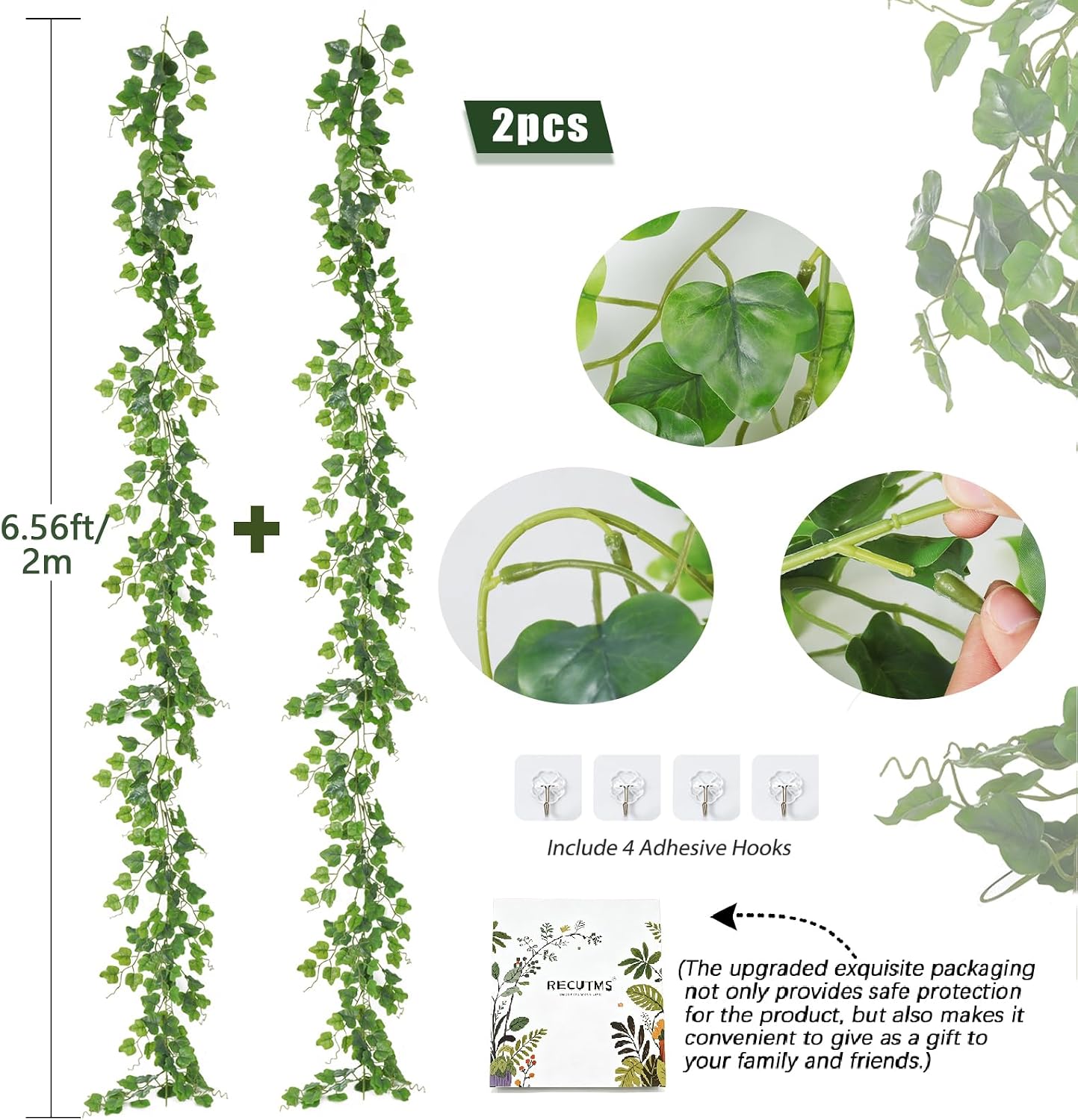 Artificial Willow Leaves Vine Twigs 2Pcs 6.2Ft Fake Hanging Plant Silk Leaf Ivy Garland Faux Italian Ruscus Greenery Indoor Outdoor Wedding Arch Jungle Beach Birthday Party Garden Decor