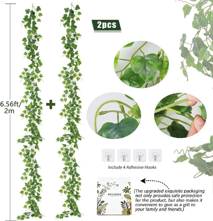 Artificial Willow Leaves Vine Twigs 2Pcs 6.2Ft Fake Hanging Plant Silk Leaf Ivy Garland Faux Italian Ruscus Greenery Indoor Outdoor Wedding Arch Jungle Beach Birthday Party Garden Decor
