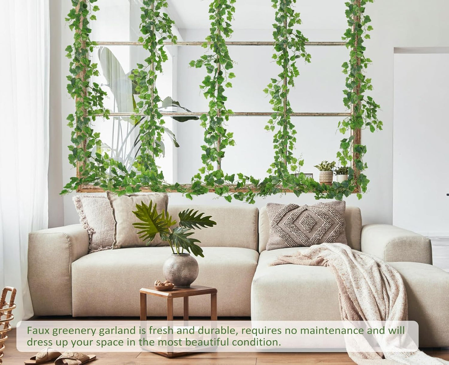 Artificial Willow Leaves Vine Twigs 2Pcs 6.2Ft Fake Hanging Plant Silk Leaf Ivy Garland Faux Italian Ruscus Greenery Indoor Outdoor Wedding Arch Jungle Beach Birthday Party Garden Decor