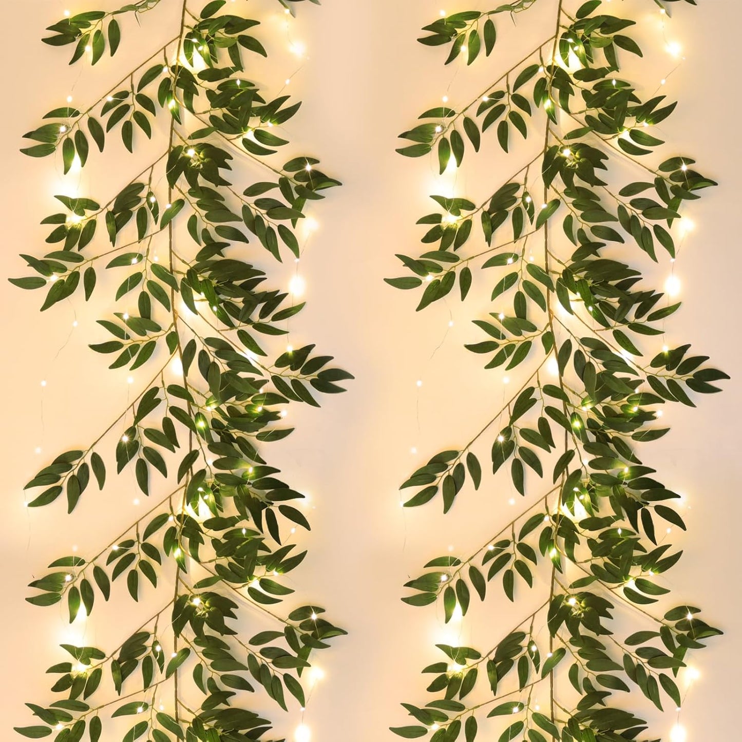 Artificial Willow Leaves Vine Twigs 2Pcs 6.2Ft Fake Hanging Plant Silk Leaf Ivy Garland Faux Italian Ruscus Greenery Indoor Outdoor Wedding Arch Jungle Beach Birthday Party Garden Decor