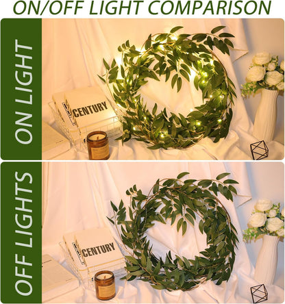Artificial Willow Leaves Vine Twigs 2Pcs 6.2Ft Fake Hanging Plant Silk Leaf Ivy Garland Faux Italian Ruscus Greenery Indoor Outdoor Wedding Arch Jungle Beach Birthday Party Garden Decor