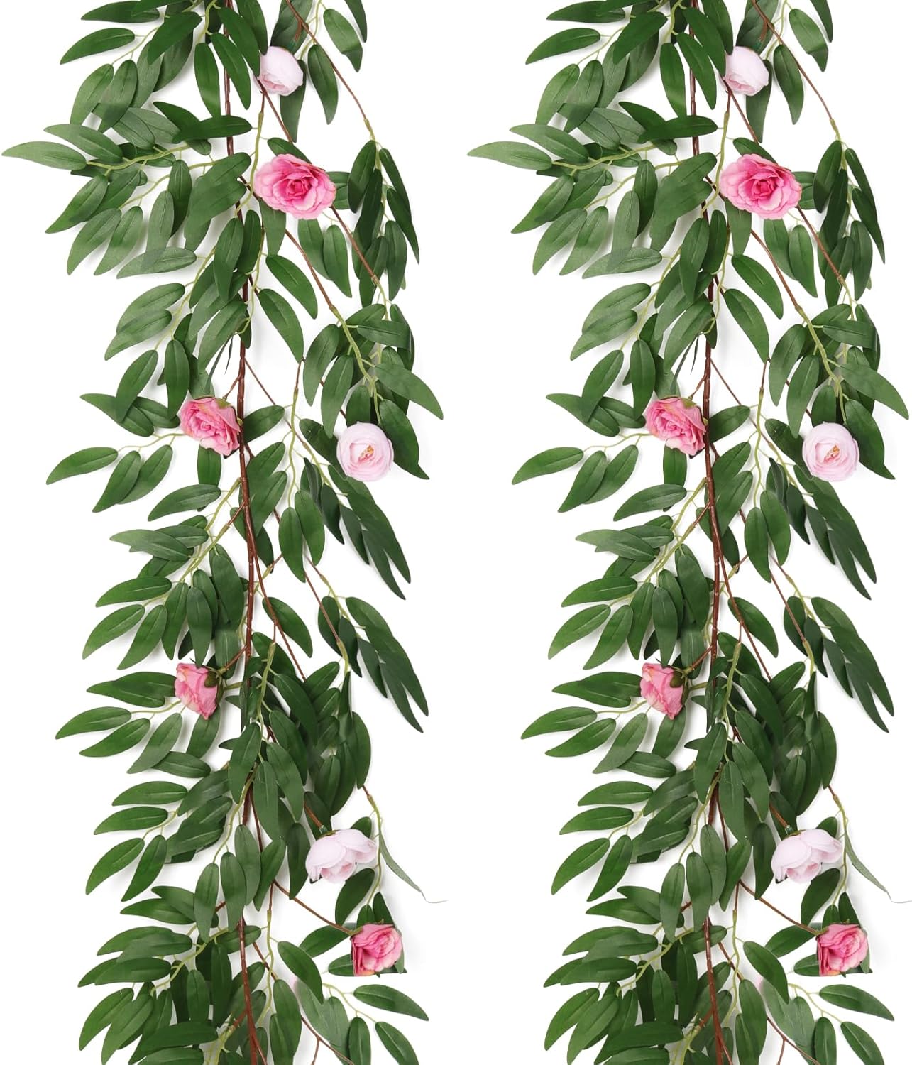 Artificial Willow Leaves Vine Twigs 2Pcs 6.2Ft Fake Hanging Plant Silk Leaf Ivy Garland Faux Italian Ruscus Greenery Indoor Outdoor Wedding Arch Jungle Beach Birthday Party Garden Decor