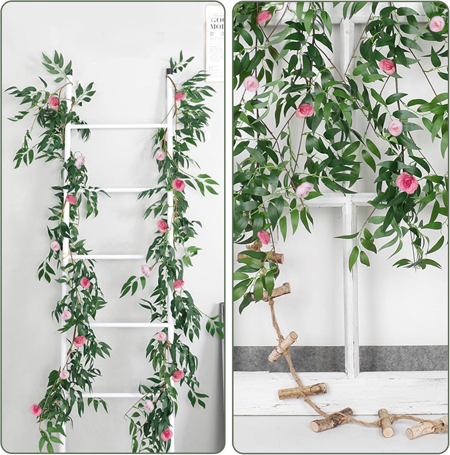 Artificial Willow Leaves Vine Twigs 2Pcs 6.2Ft Fake Hanging Plant Silk Leaf Ivy Garland Faux Italian Ruscus Greenery Indoor Outdoor Wedding Arch Jungle Beach Birthday Party Garden Decor