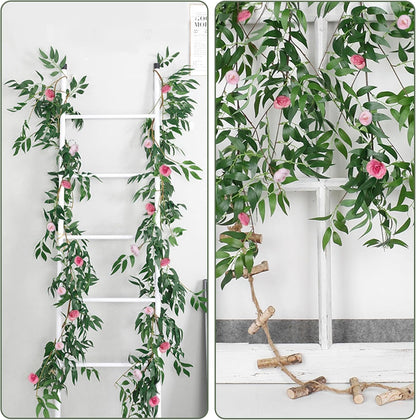 Artificial Willow Leaves Vine Twigs 2Pcs 6.2Ft Fake Hanging Plant Silk Leaf Ivy Garland Faux Italian Ruscus Greenery Indoor Outdoor Wedding Arch Jungle Beach Birthday Party Garden Decor