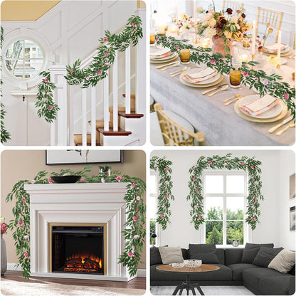 Artificial Willow Leaves Vine Twigs 2Pcs 6.2Ft Fake Hanging Plant Silk Leaf Ivy Garland Faux Italian Ruscus Greenery Indoor Outdoor Wedding Arch Jungle Beach Birthday Party Garden Decor