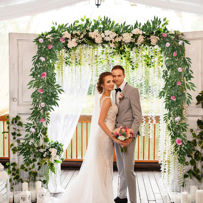 Artificial Willow Leaves Vine Twigs 2Pcs 6.2Ft Fake Hanging Plant Silk Leaf Ivy Garland Faux Italian Ruscus Greenery Indoor Outdoor Wedding Arch Jungle Beach Birthday Party Garden Decor