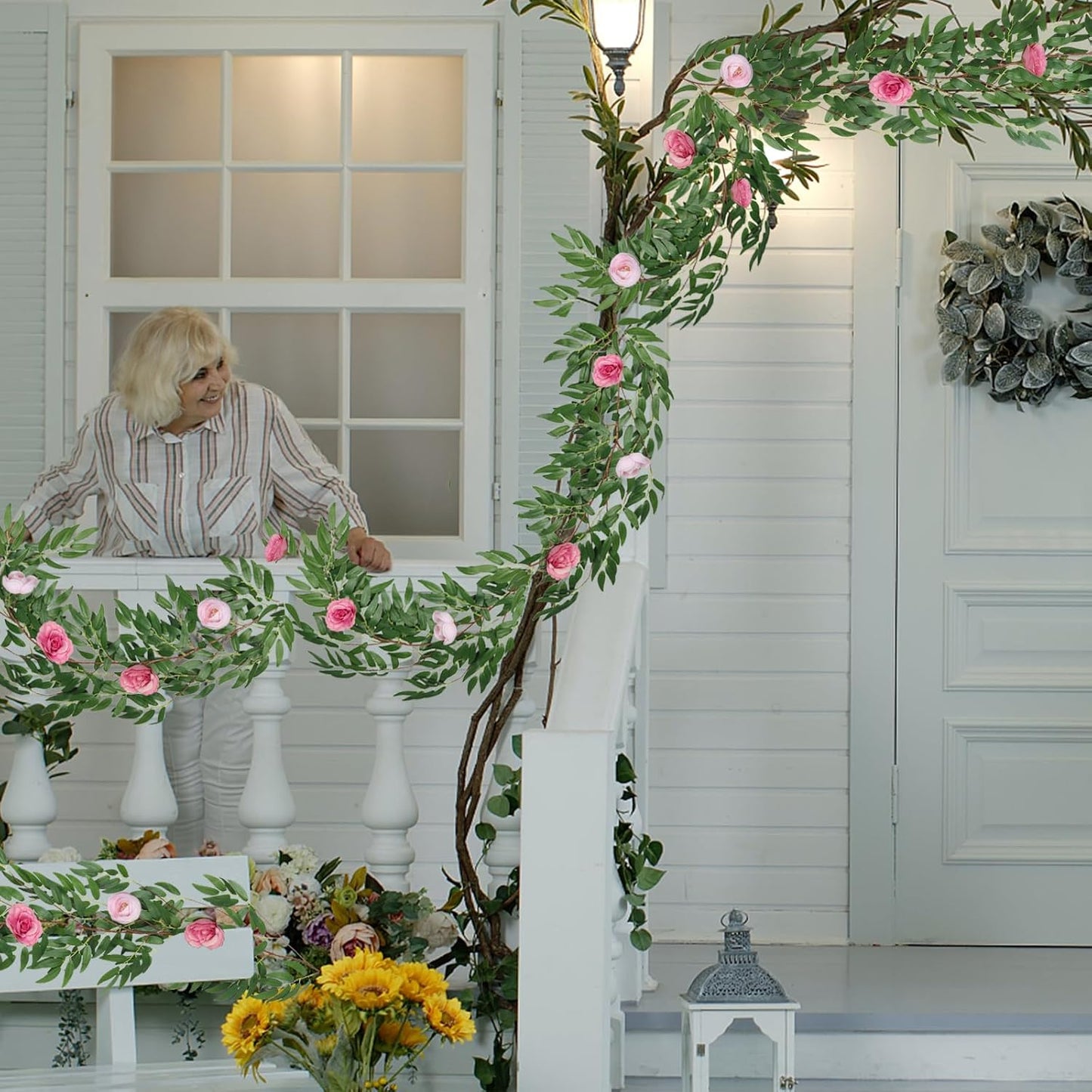 Artificial Willow Leaves Vine Twigs 2Pcs 6.2Ft Fake Hanging Plant Silk Leaf Ivy Garland Faux Italian Ruscus Greenery Indoor Outdoor Wedding Arch Jungle Beach Birthday Party Garden Decor