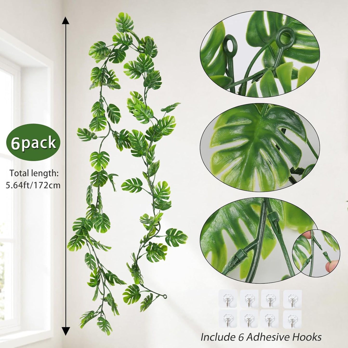 Artificial Willow Leaves Vine Twigs 2Pcs 6.2Ft Fake Hanging Plant Silk Leaf Ivy Garland Faux Italian Ruscus Greenery Indoor Outdoor Wedding Arch Jungle Beach Birthday Party Garden Decor