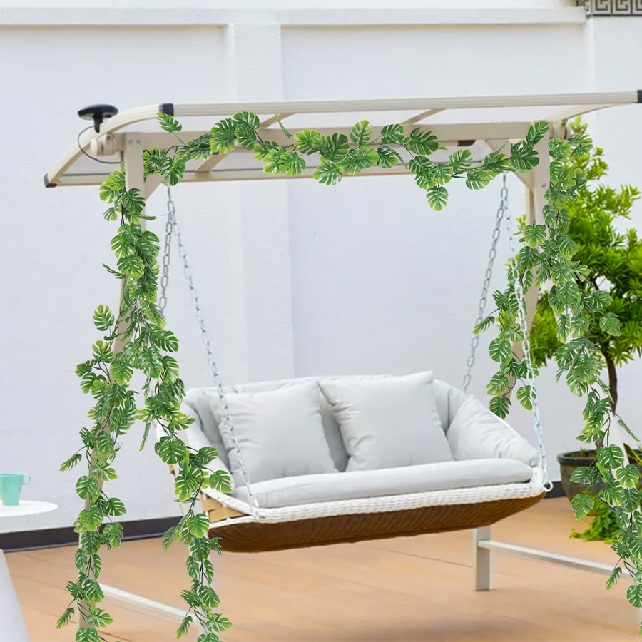 Artificial Willow Leaves Vine Twigs 2Pcs 6.2Ft Fake Hanging Plant Silk Leaf Ivy Garland Faux Italian Ruscus Greenery Indoor Outdoor Wedding Arch Jungle Beach Birthday Party Garden Decor