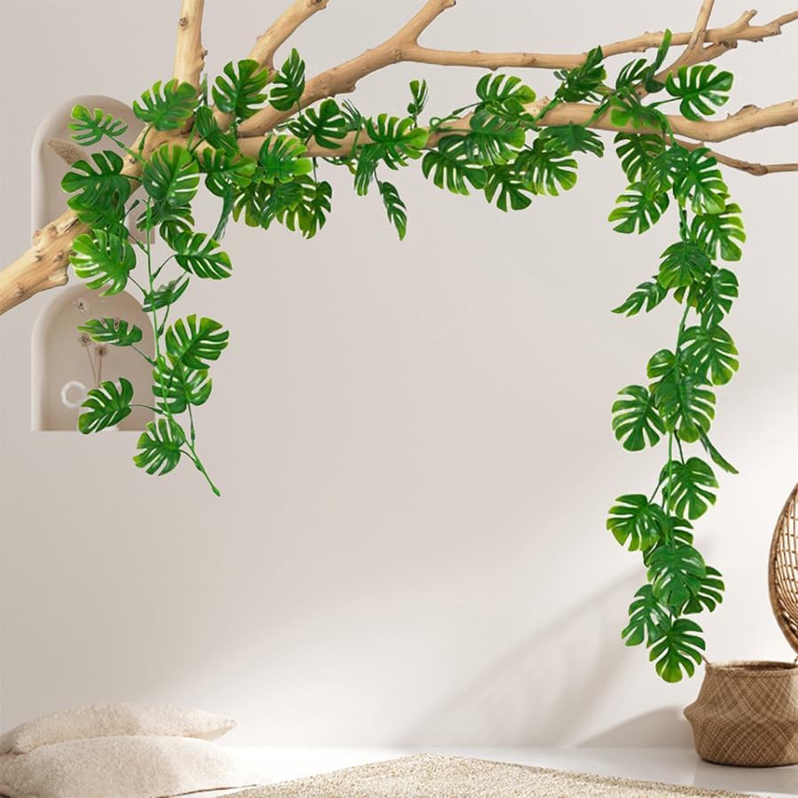 Artificial Willow Leaves Vine Twigs 2Pcs 6.2Ft Fake Hanging Plant Silk Leaf Ivy Garland Faux Italian Ruscus Greenery Indoor Outdoor Wedding Arch Jungle Beach Birthday Party Garden Decor