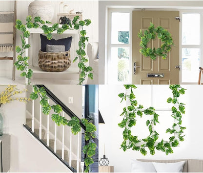 Artificial Willow Leaves Vine Twigs 2Pcs 6.2Ft Fake Hanging Plant Silk Leaf Ivy Garland Faux Italian Ruscus Greenery Indoor Outdoor Wedding Arch Jungle Beach Birthday Party Garden Decor