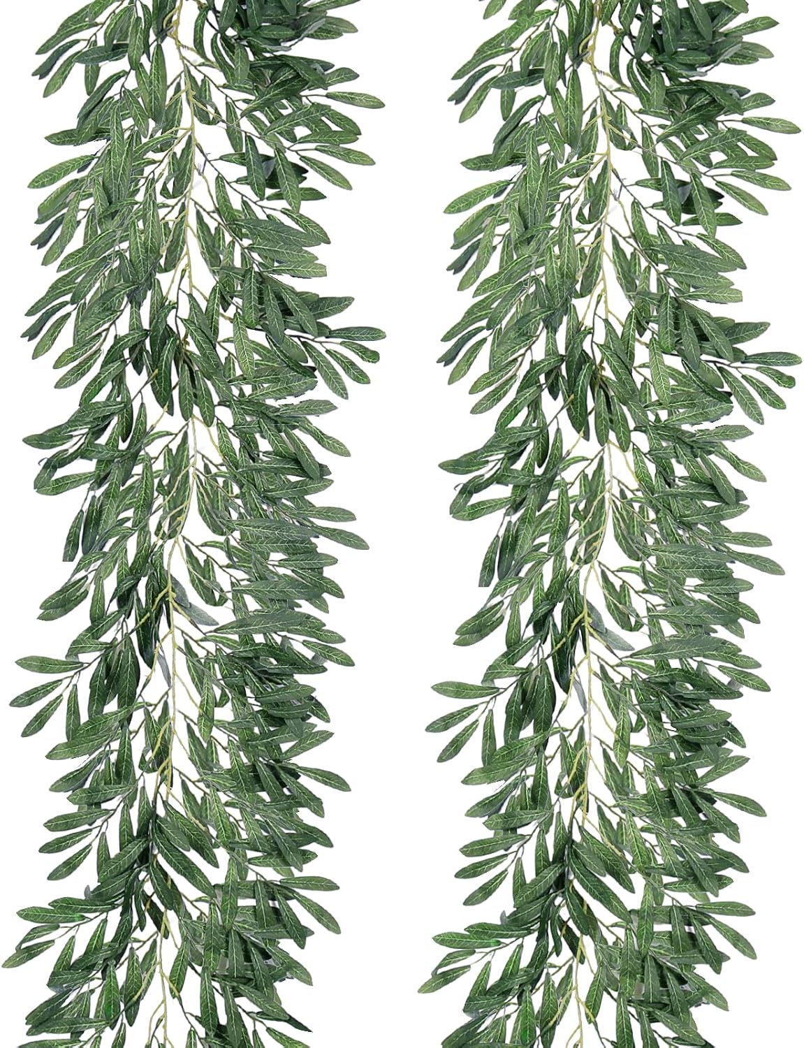 Artificial Willow Leaves Vine Twigs 2Pcs 6.2Ft Fake Hanging Plant Silk Leaf Ivy Garland Faux Italian Ruscus Greenery Indoor Outdoor Wedding Arch Jungle Beach Birthday Party Garden Decor