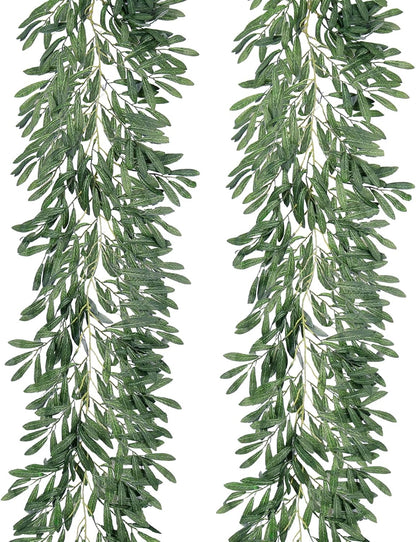 Artificial Willow Leaves Vine Twigs 2Pcs 6.2Ft Fake Hanging Plant Silk Leaf Ivy Garland Faux Italian Ruscus Greenery Indoor Outdoor Wedding Arch Jungle Beach Birthday Party Garden Decor