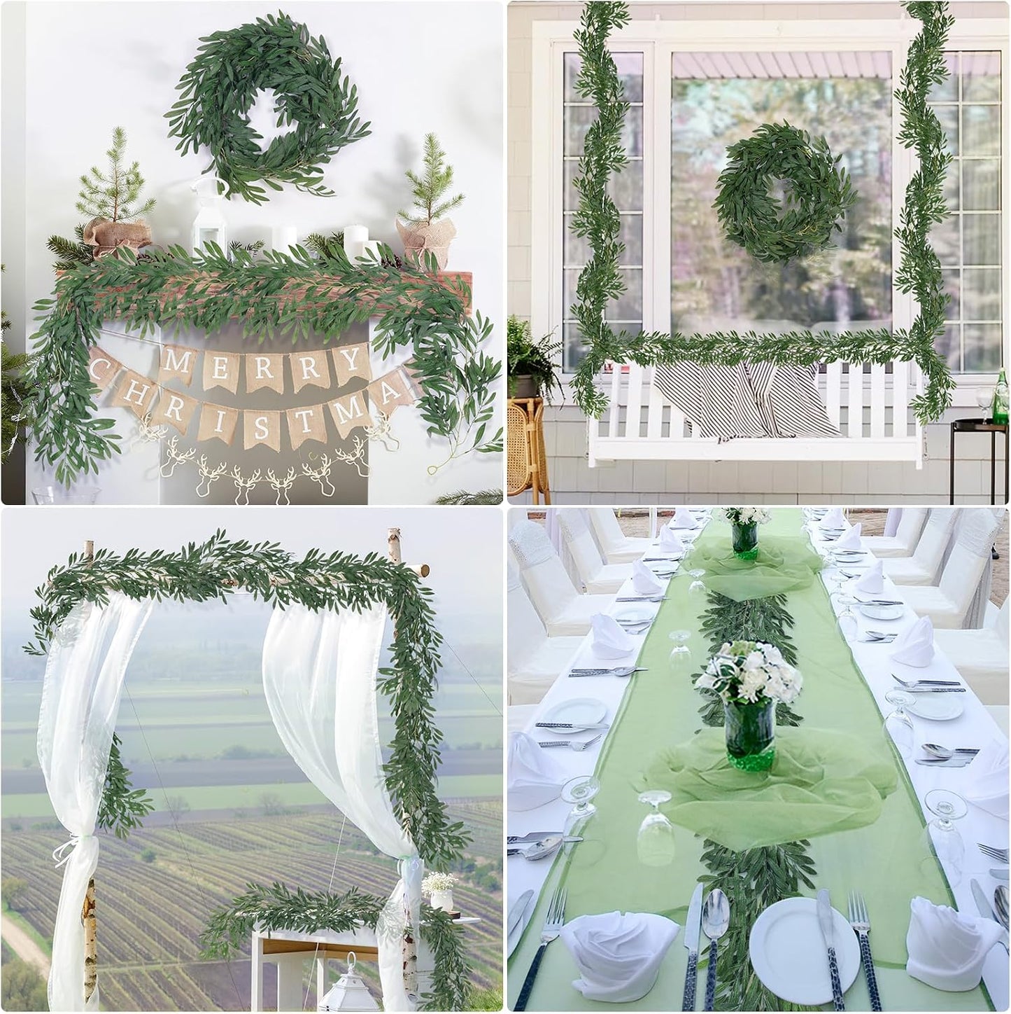 Artificial Willow Leaves Vine Twigs 2Pcs 6.2Ft Fake Hanging Plant Silk Leaf Ivy Garland Faux Italian Ruscus Greenery Indoor Outdoor Wedding Arch Jungle Beach Birthday Party Garden Decor