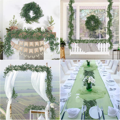 Artificial Willow Leaves Vine Twigs 2Pcs 6.2Ft Fake Hanging Plant Silk Leaf Ivy Garland Faux Italian Ruscus Greenery Indoor Outdoor Wedding Arch Jungle Beach Birthday Party Garden Decor