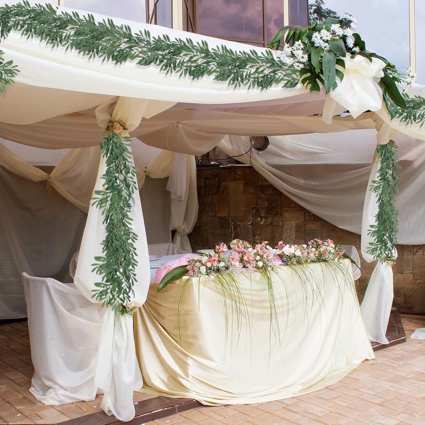 Artificial Willow Leaves Vine Twigs 2Pcs 6.2Ft Fake Hanging Plant Silk Leaf Ivy Garland Faux Italian Ruscus Greenery Indoor Outdoor Wedding Arch Jungle Beach Birthday Party Garden Decor