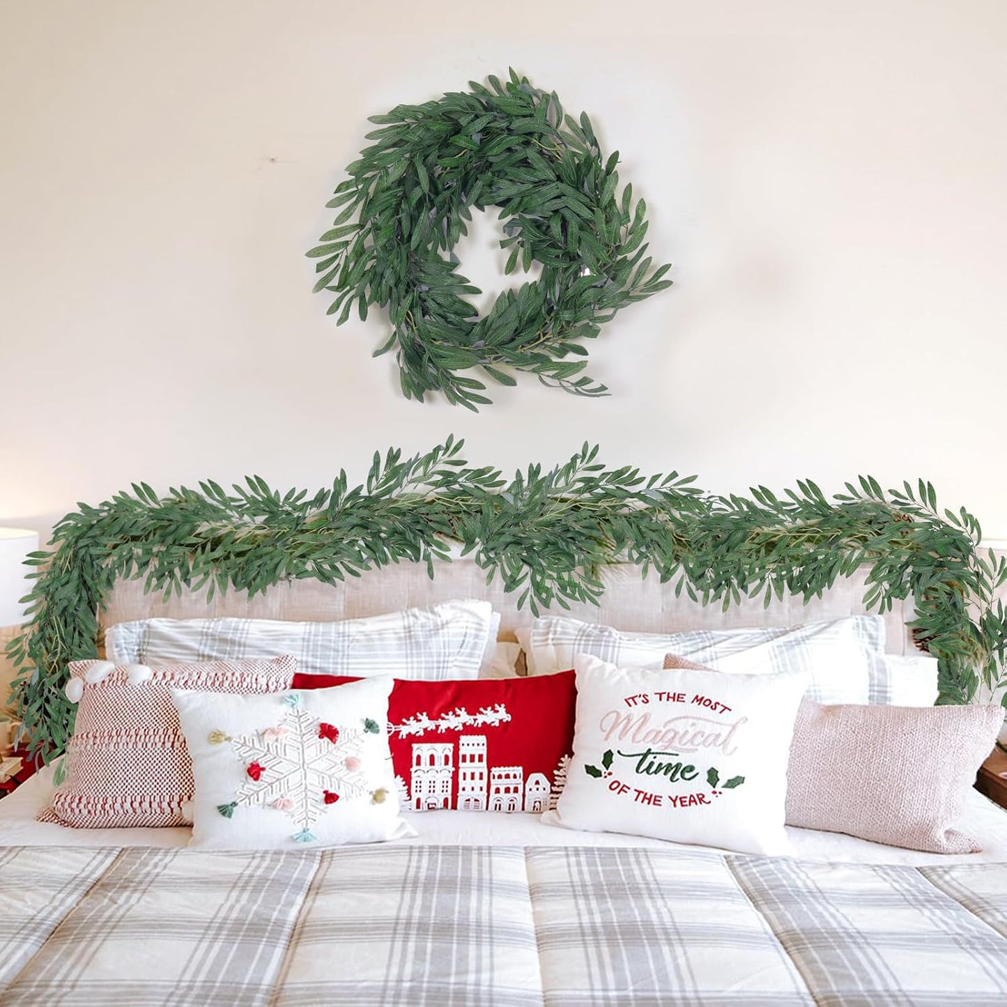 Artificial Willow Leaves Vine Twigs 2Pcs 6.2Ft Fake Hanging Plant Silk Leaf Ivy Garland Faux Italian Ruscus Greenery Indoor Outdoor Wedding Arch Jungle Beach Birthday Party Garden Decor