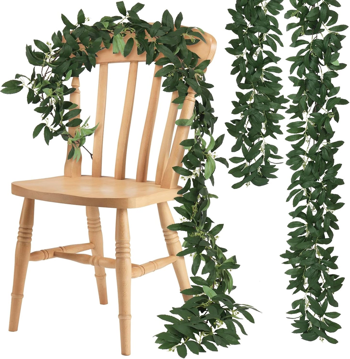 Artificial Willow Leaves Vine Twigs 2Pcs 6.2Ft Fake Hanging Plant Silk Leaf Ivy Garland Faux Italian Ruscus Greenery Indoor Outdoor Wedding Arch Jungle Beach Birthday Party Garden Decor