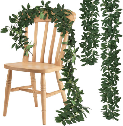 Artificial Willow Leaves Vine Twigs 2Pcs 6.2Ft Fake Hanging Plant Silk Leaf Ivy Garland Faux Italian Ruscus Greenery Indoor Outdoor Wedding Arch Jungle Beach Birthday Party Garden Decor