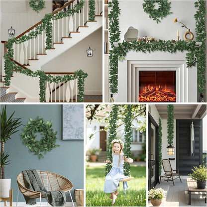 Artificial Willow Leaves Vine Twigs 2Pcs 6.2Ft Fake Hanging Plant Silk Leaf Ivy Garland Faux Italian Ruscus Greenery Indoor Outdoor Wedding Arch Jungle Beach Birthday Party Garden Decor