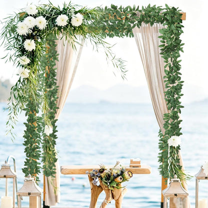 Artificial Willow Leaves Vine Twigs 2Pcs 6.2Ft Fake Hanging Plant Silk Leaf Ivy Garland Faux Italian Ruscus Greenery Indoor Outdoor Wedding Arch Jungle Beach Birthday Party Garden Decor