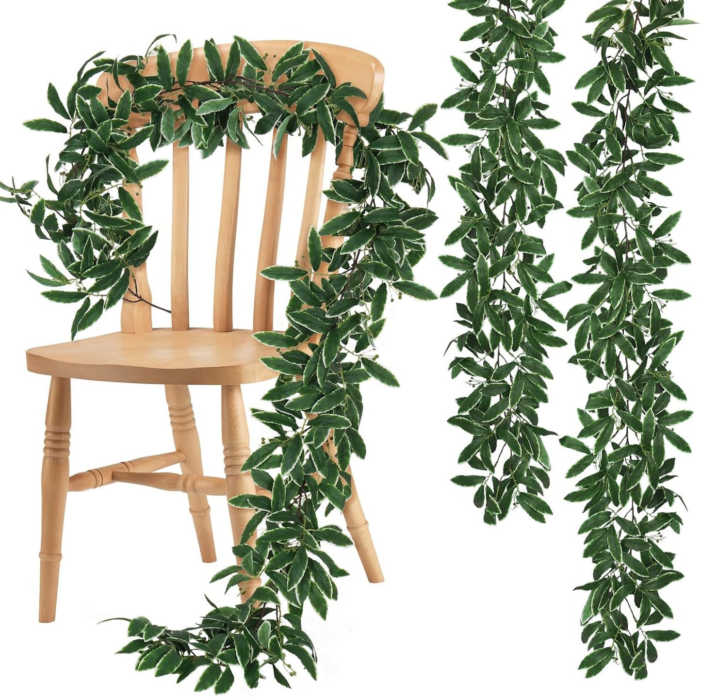 Artificial Willow Leaves Vine Twigs 2Pcs 6.2Ft Fake Hanging Plant Silk Leaf Ivy Garland Faux Italian Ruscus Greenery Indoor Outdoor Wedding Arch Jungle Beach Birthday Party Garden Decor