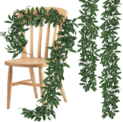 Artificial Willow Leaves Vine Twigs 2Pcs 6.2Ft Fake Hanging Plant Silk Leaf Ivy Garland Faux Italian Ruscus Greenery Indoor Outdoor Wedding Arch Jungle Beach Birthday Party Garden Decor