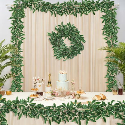 Artificial Willow Leaves Vine Twigs 2Pcs 6.2Ft Fake Hanging Plant Silk Leaf Ivy Garland Faux Italian Ruscus Greenery Indoor Outdoor Wedding Arch Jungle Beach Birthday Party Garden Decor
