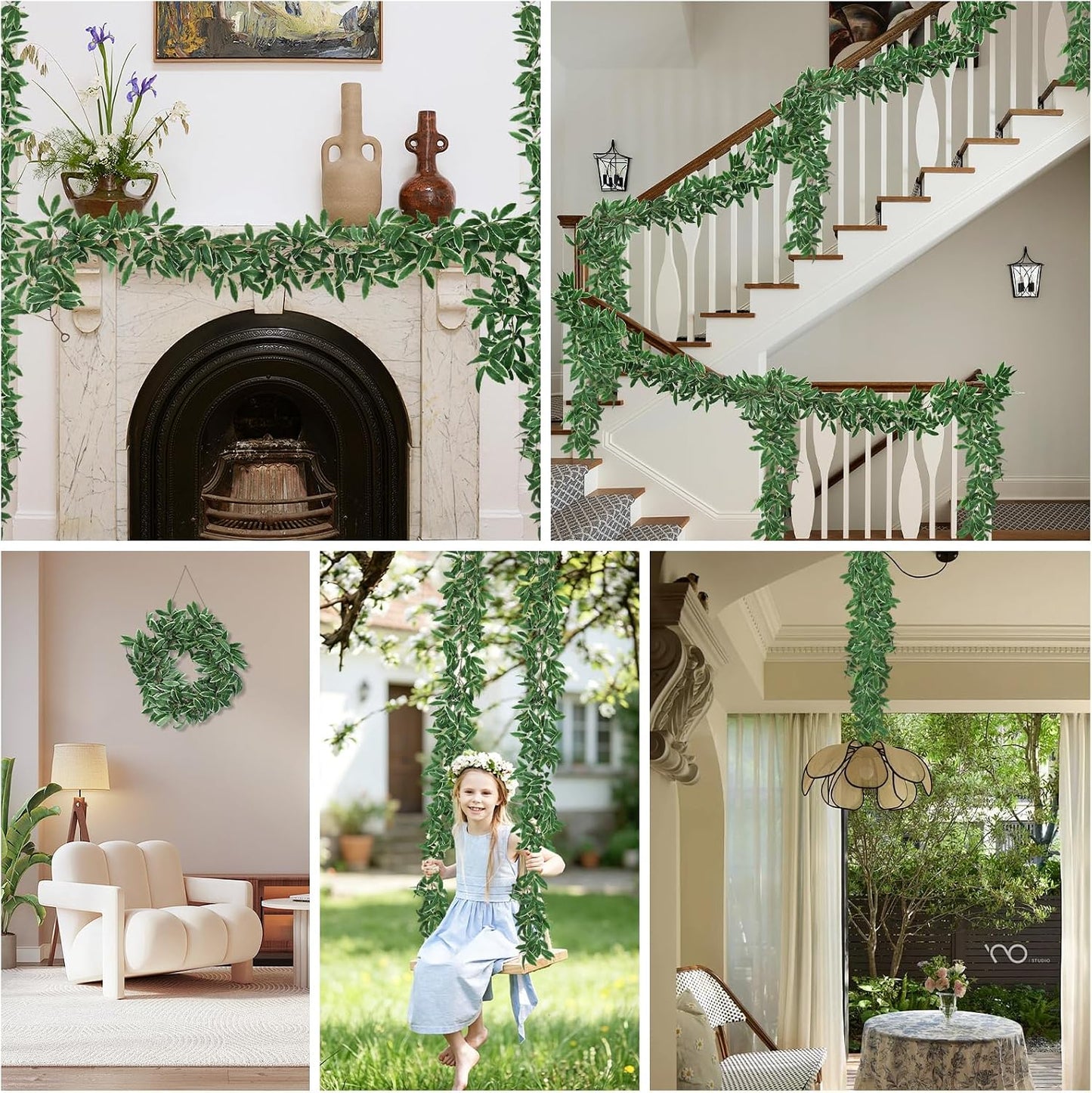 Artificial Willow Leaves Vine Twigs 2Pcs 6.2Ft Fake Hanging Plant Silk Leaf Ivy Garland Faux Italian Ruscus Greenery Indoor Outdoor Wedding Arch Jungle Beach Birthday Party Garden Decor