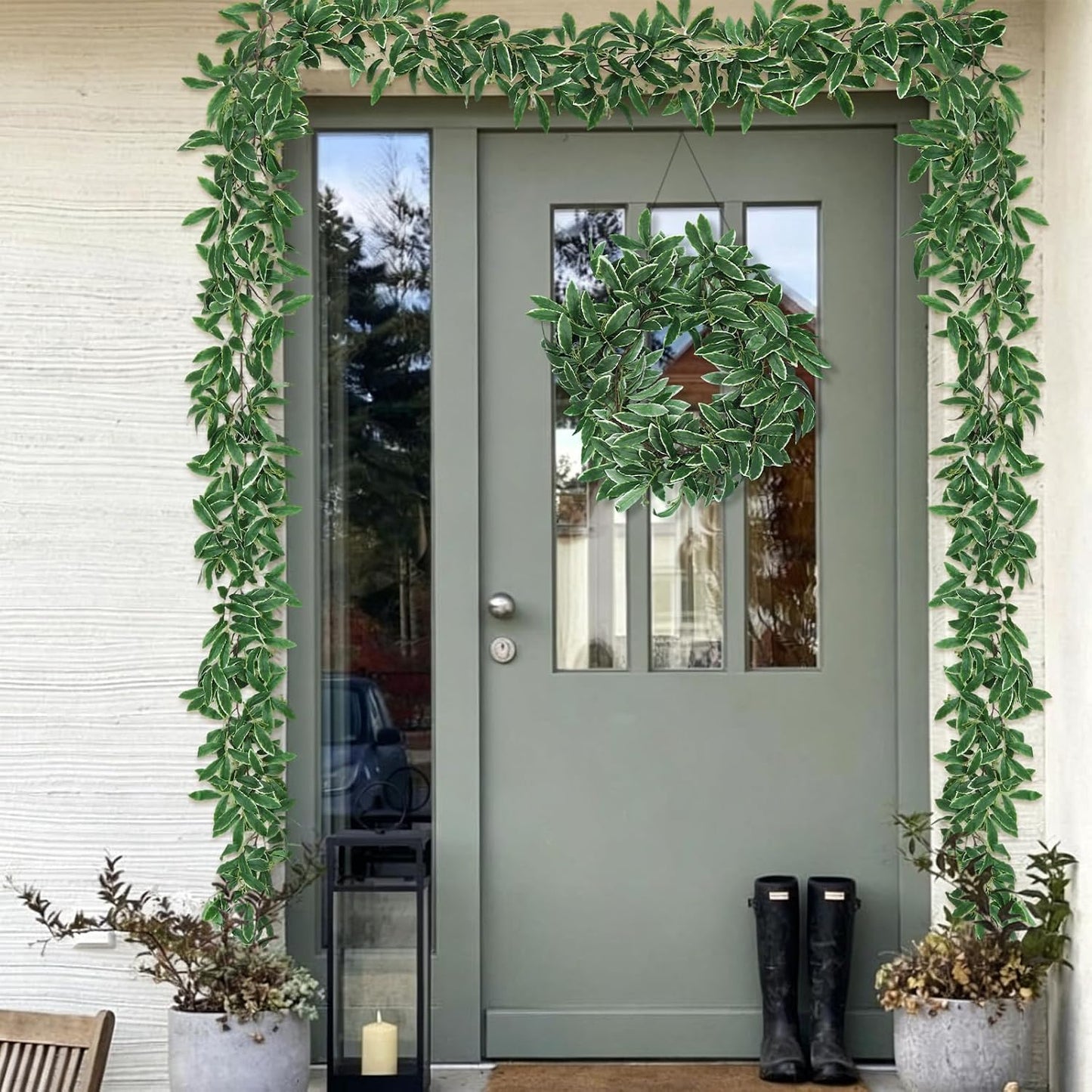 Artificial Willow Leaves Vine Twigs 2Pcs 6.2Ft Fake Hanging Plant Silk Leaf Ivy Garland Faux Italian Ruscus Greenery Indoor Outdoor Wedding Arch Jungle Beach Birthday Party Garden Decor