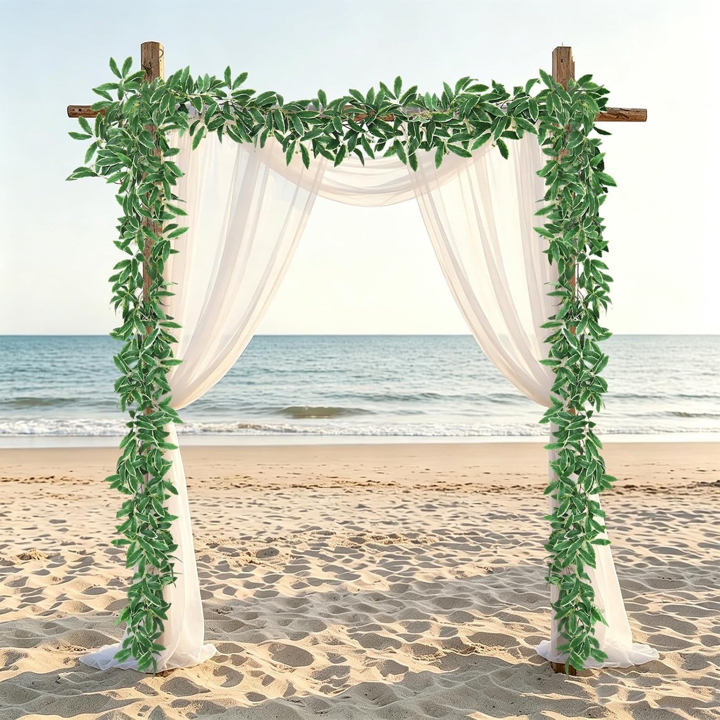 Artificial Willow Leaves Vine Twigs 2Pcs 6.2Ft Fake Hanging Plant Silk Leaf Ivy Garland Faux Italian Ruscus Greenery Indoor Outdoor Wedding Arch Jungle Beach Birthday Party Garden Decor