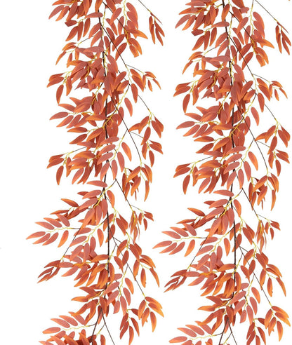 Artificial Willow Leaves Vine Twigs 2Pcs 6.2Ft Fake Hanging Plant Silk Leaf Ivy Garland Faux Italian Ruscus Greenery Indoor Outdoor Wedding Arch Jungle Beach Birthday Party Garden Decor