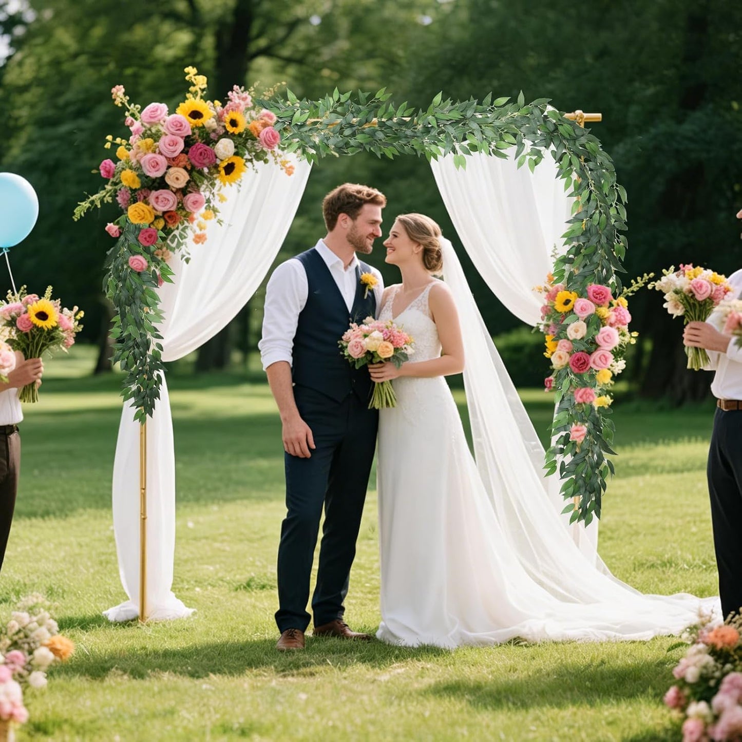Artificial Willow Leaves Vine Twigs 2Pcs 6.2Ft Fake Hanging Plant Silk Leaf Ivy Garland Faux Italian Ruscus Greenery Indoor Outdoor Wedding Arch Jungle Beach Birthday Party Garden Decor