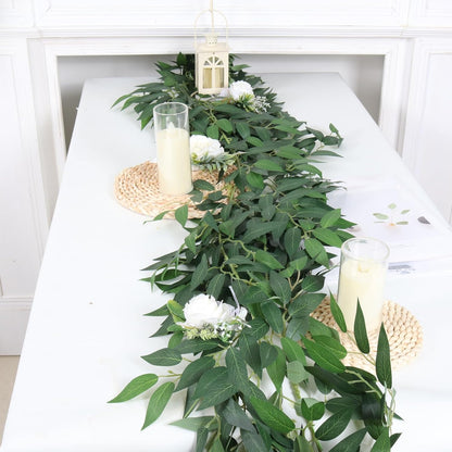 Artificial Willow Leaves Vine Twigs 2Pcs 6.2Ft Fake Hanging Plant Silk Leaf Ivy Garland Faux Italian Ruscus Greenery Indoor Outdoor Wedding Arch Jungle Beach Birthday Party Garden Decor