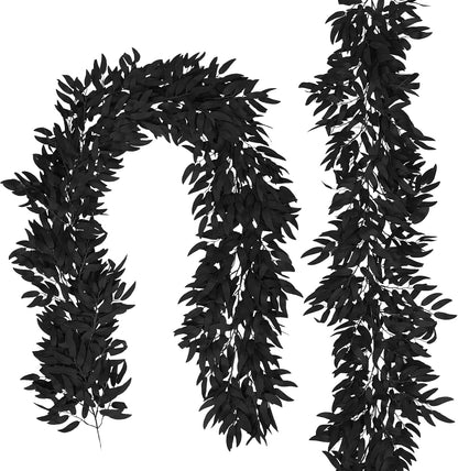 Artificial Willow Leaves Vine Twigs 2Pcs 6.2Ft Fake Hanging Plant Silk Leaf Ivy Garland Faux Italian Ruscus Greenery Indoor Outdoor Wedding Arch Jungle Beach Birthday Party Garden Decor