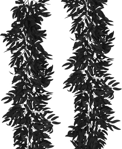 Artificial Willow Leaves Vine Twigs 2Pcs 6.2Ft Fake Hanging Plant Silk Leaf Ivy Garland Faux Italian Ruscus Greenery Indoor Outdoor Wedding Arch Jungle Beach Birthday Party Garden Decor