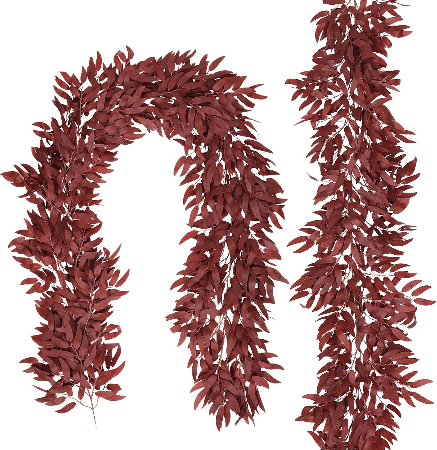 Artificial Willow Leaves Vine Twigs 2Pcs 6.2Ft Fake Hanging Plant Silk Leaf Ivy Garland Faux Italian Ruscus Greenery Indoor Outdoor Wedding Arch Jungle Beach Birthday Party Garden Decor