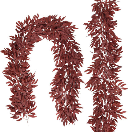 Artificial Willow Leaves Vine Twigs 2Pcs 6.2Ft Fake Hanging Plant Silk Leaf Ivy Garland Faux Italian Ruscus Greenery Indoor Outdoor Wedding Arch Jungle Beach Birthday Party Garden Decor