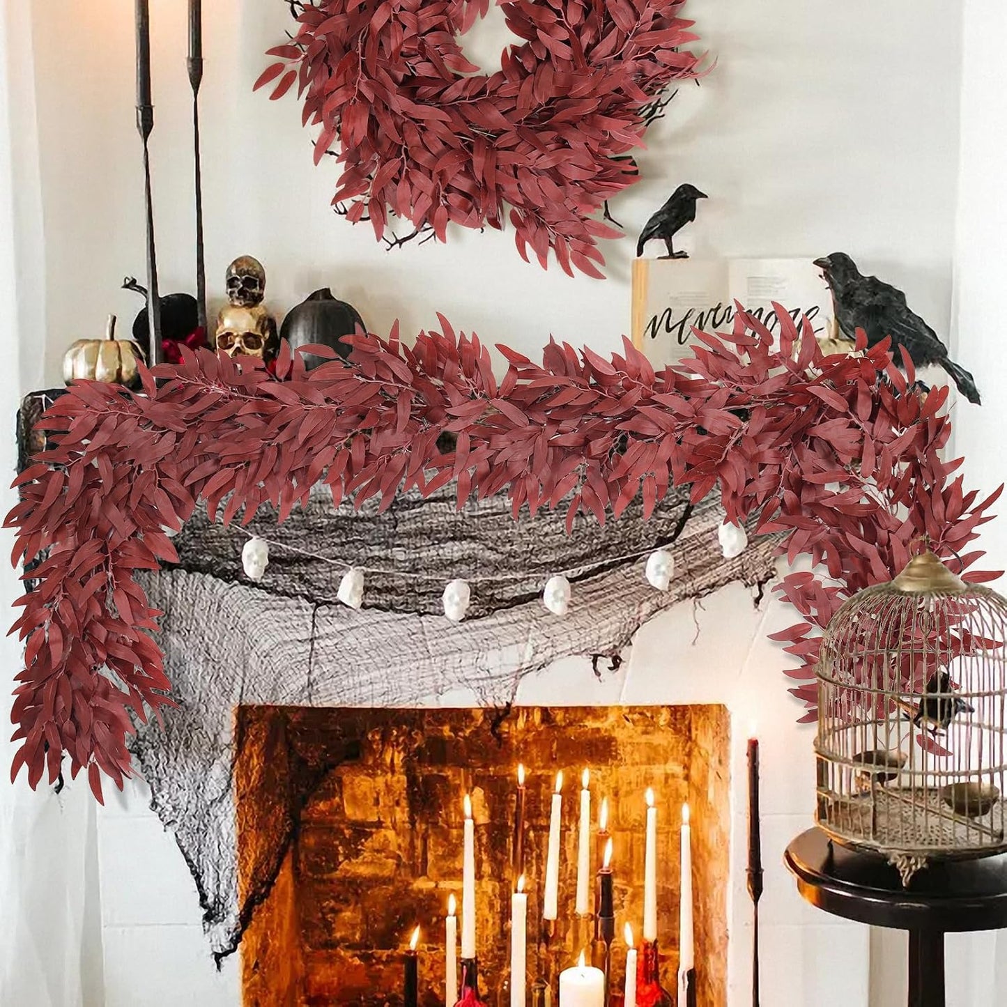 Artificial Willow Leaves Vine Twigs 2Pcs 6.2Ft Fake Hanging Plant Silk Leaf Ivy Garland Faux Italian Ruscus Greenery Indoor Outdoor Wedding Arch Jungle Beach Birthday Party Garden Decor