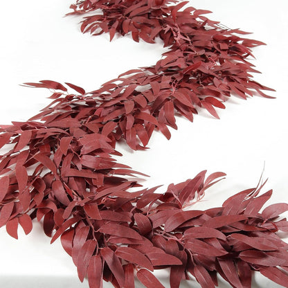 Artificial Willow Leaves Vine Twigs 2Pcs 6.2Ft Fake Hanging Plant Silk Leaf Ivy Garland Faux Italian Ruscus Greenery Indoor Outdoor Wedding Arch Jungle Beach Birthday Party Garden Decor