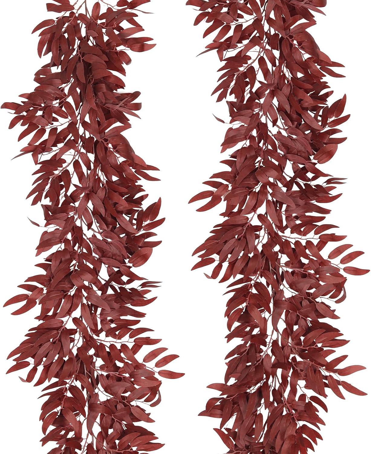 Artificial Willow Leaves Vine Twigs 2Pcs 6.2Ft Fake Hanging Plant Silk Leaf Ivy Garland Faux Italian Ruscus Greenery Indoor Outdoor Wedding Arch Jungle Beach Birthday Party Garden Decor