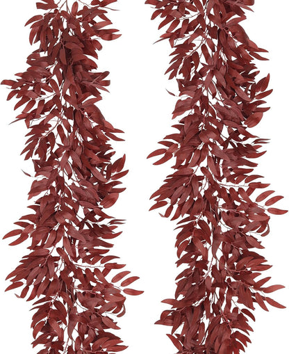 Artificial Willow Leaves Vine Twigs 2Pcs 6.2Ft Fake Hanging Plant Silk Leaf Ivy Garland Faux Italian Ruscus Greenery Indoor Outdoor Wedding Arch Jungle Beach Birthday Party Garden Decor