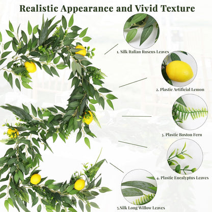 Artificial Willow Leaves Vine Twigs 2Pcs 6.2Ft Fake Hanging Plant Silk Leaf Ivy Garland Faux Italian Ruscus Greenery Indoor Outdoor Wedding Arch Jungle Beach Birthday Party Garden Decor