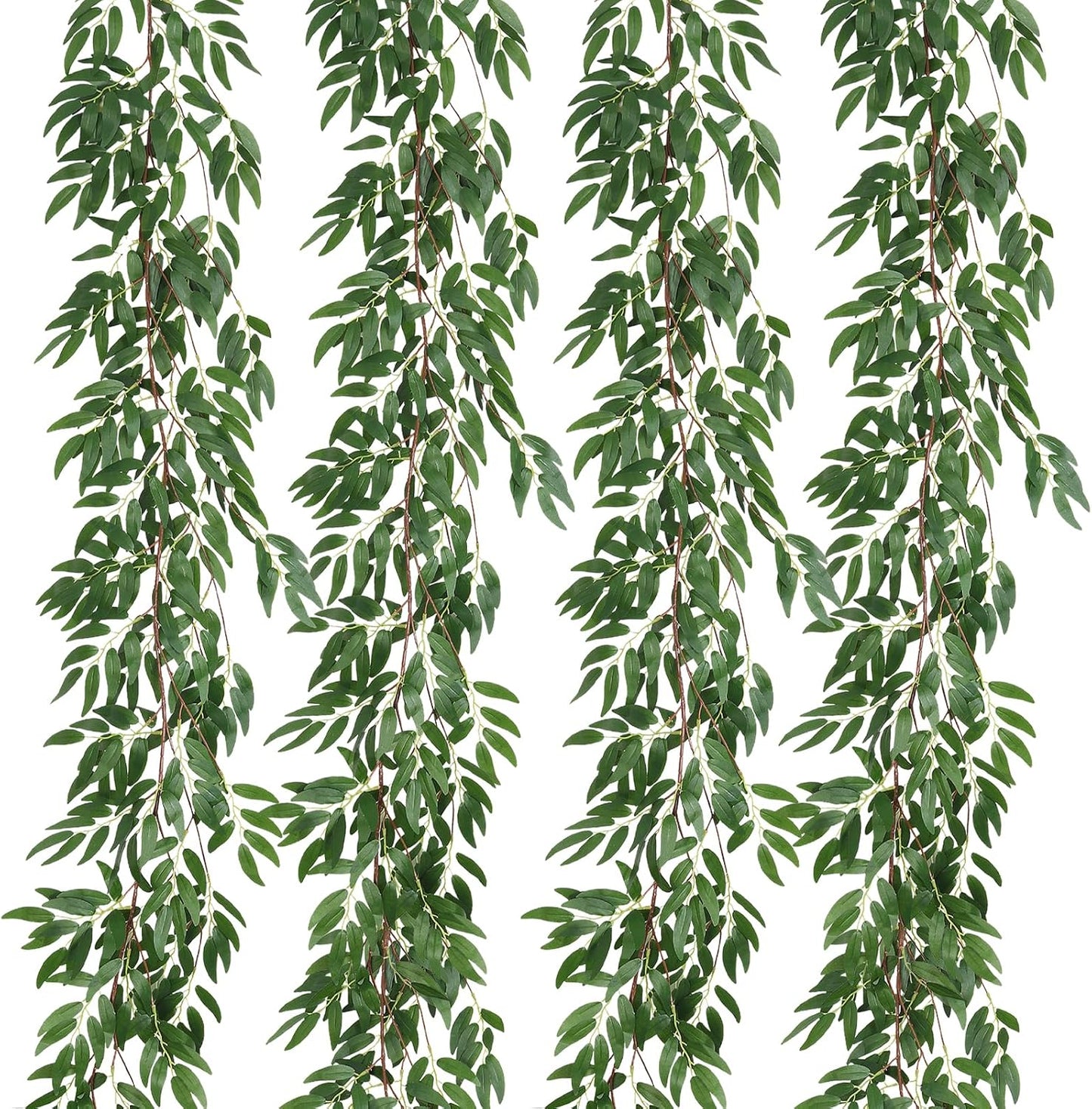 Artificial Willow Leaves Vine Twigs 2Pcs 6.2Ft Fake Hanging Plant Silk Leaf Ivy Garland Faux Italian Ruscus Greenery Indoor Outdoor Wedding Arch Jungle Beach Birthday Party Garden Decor
