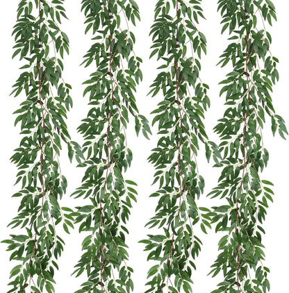 Artificial Willow Leaves Vine Twigs 2Pcs 6.2Ft Fake Hanging Plant Silk Leaf Ivy Garland Faux Italian Ruscus Greenery Indoor Outdoor Wedding Arch Jungle Beach Birthday Party Garden Decor