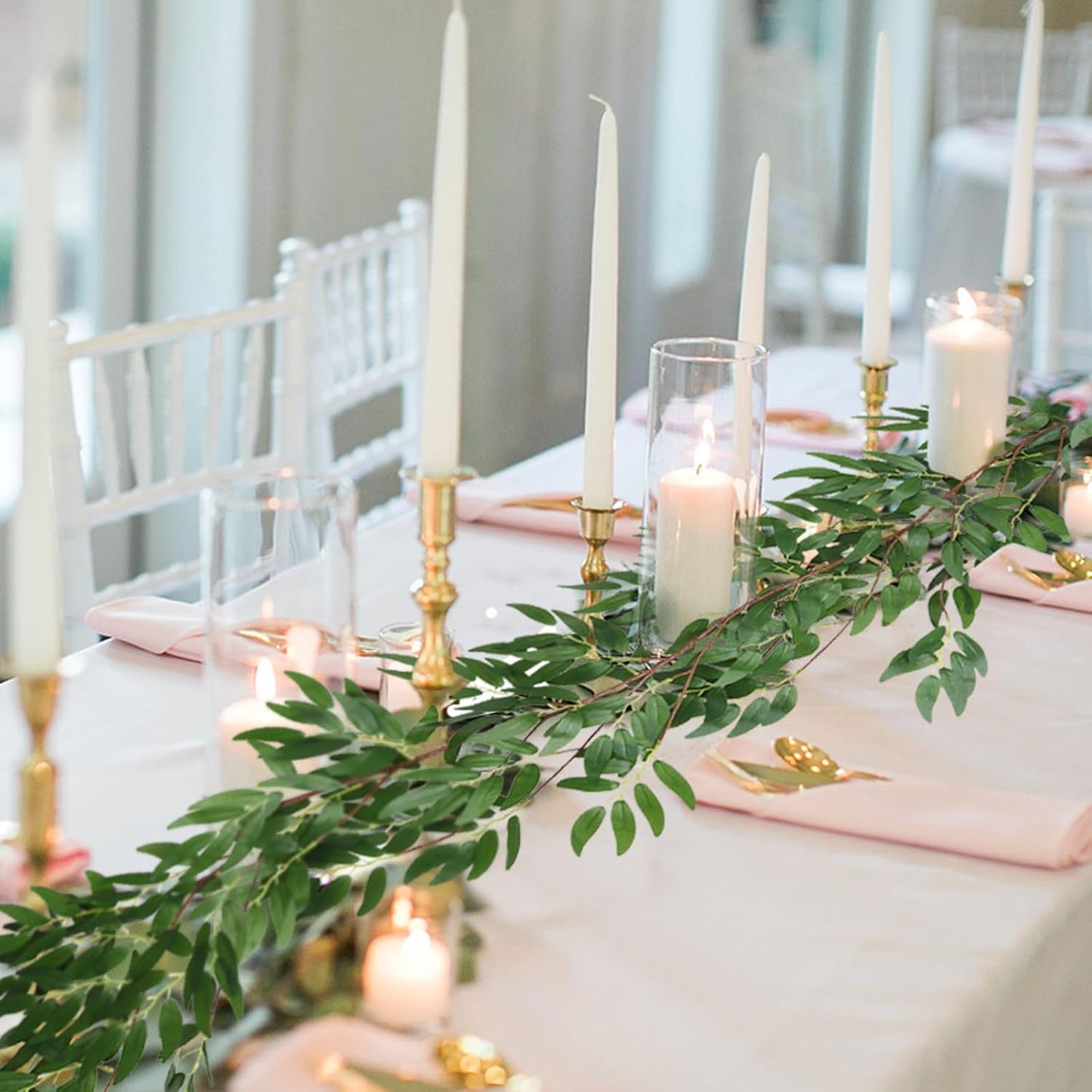 Artificial Willow Leaves Vine Twigs 2Pcs 6.2Ft Fake Hanging Plant Silk Leaf Ivy Garland Faux Italian Ruscus Greenery Indoor Outdoor Wedding Arch Jungle Beach Birthday Party Garden Decor