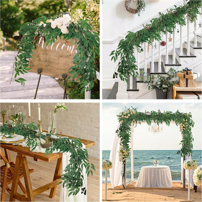 Artificial Willow Leaves Vine Twigs 2Pcs 6.2Ft Fake Hanging Plant Silk Leaf Ivy Garland Faux Italian Ruscus Greenery Indoor Outdoor Wedding Arch Jungle Beach Birthday Party Garden Decor